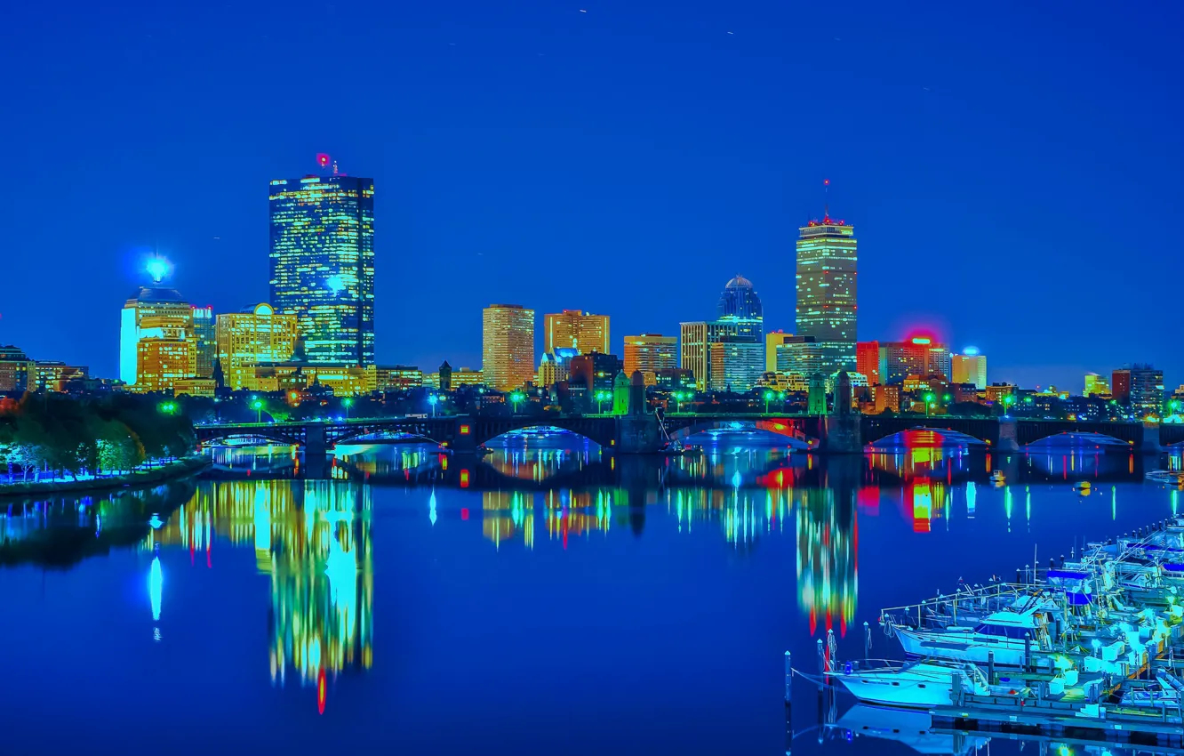 Photo wallpaper the city, lights, building, USA, Boston, Boston