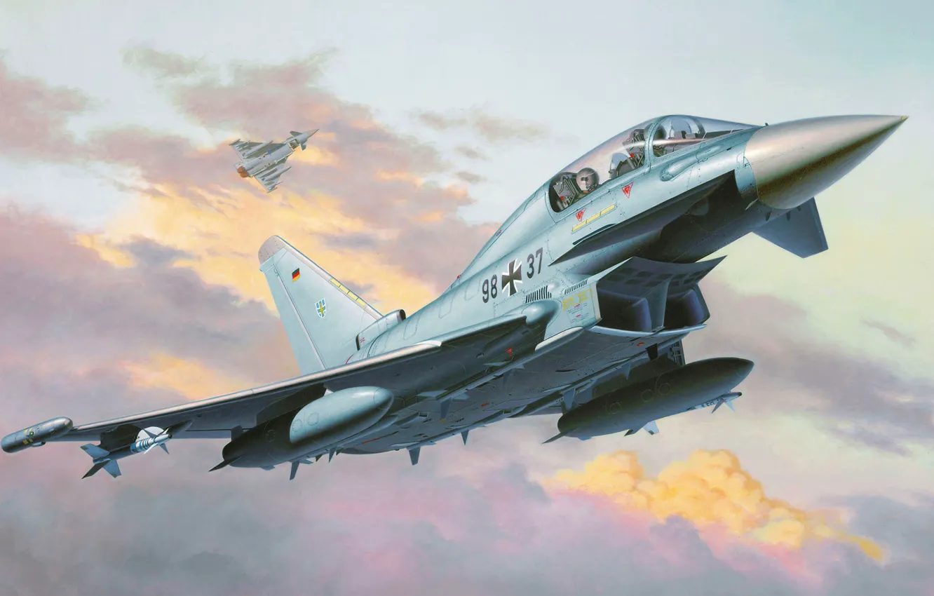 Photo wallpaper war, art, airplane, painting, aviation, jet, Eurofighter Typhoon