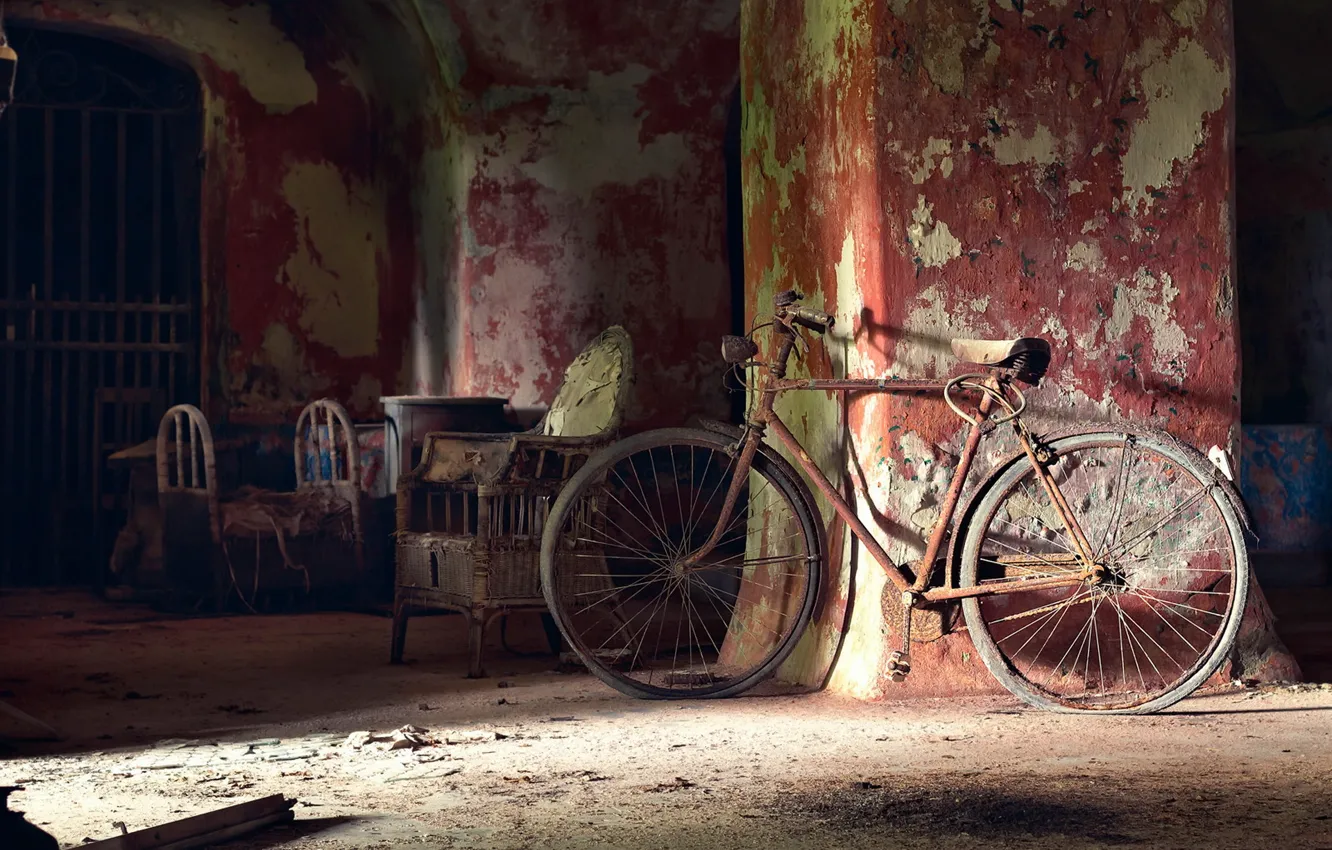 Photo wallpaper light, bike, room