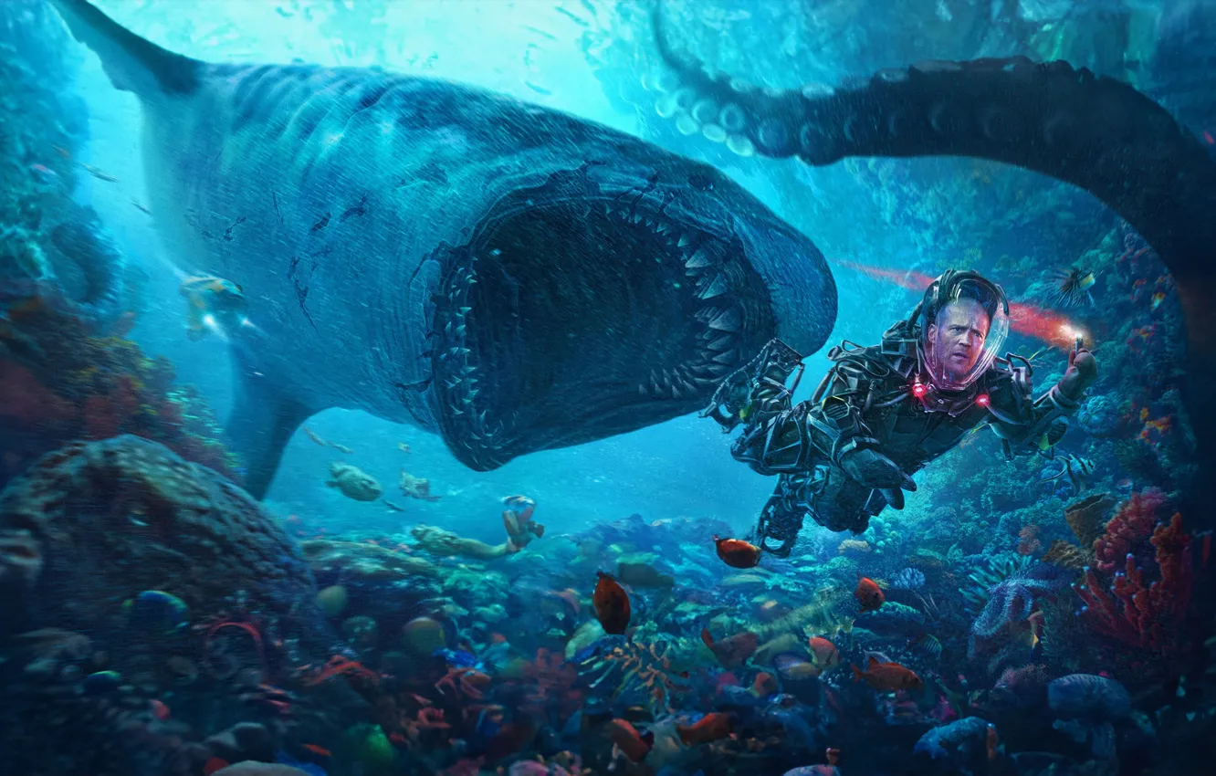 Photo wallpaper fiction, shark, teeth, mouth, male, horror, USA, underwater world