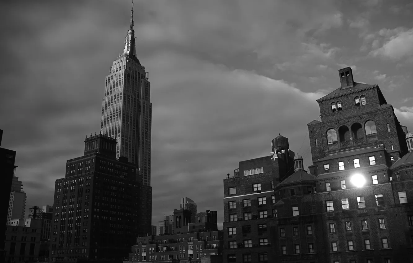 Photo wallpaper USA, New York, Manhattan, NYC, New York City, skyscraper, Empire State Building, black and white