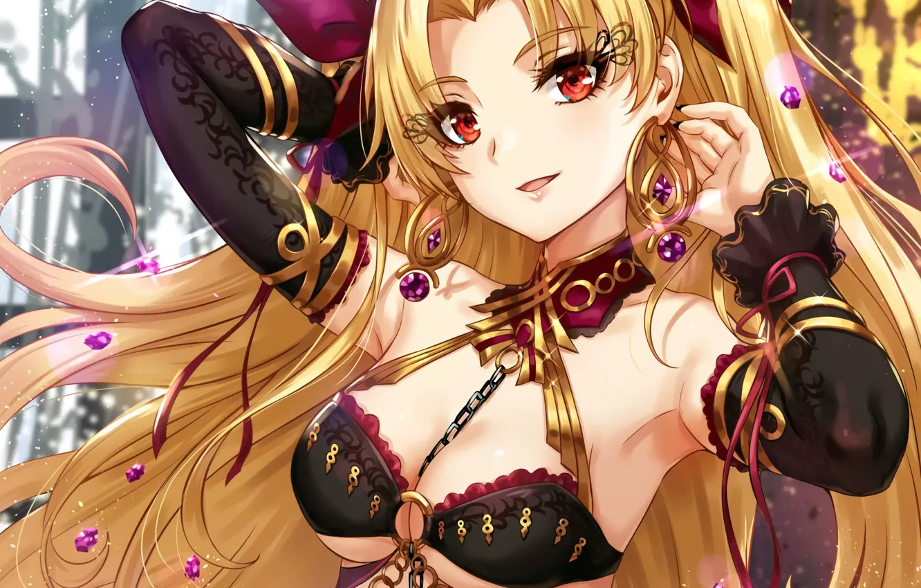 Photo wallpaper girl, sexy, cleavage, blouse, long hair, boobs, anime, beautiful