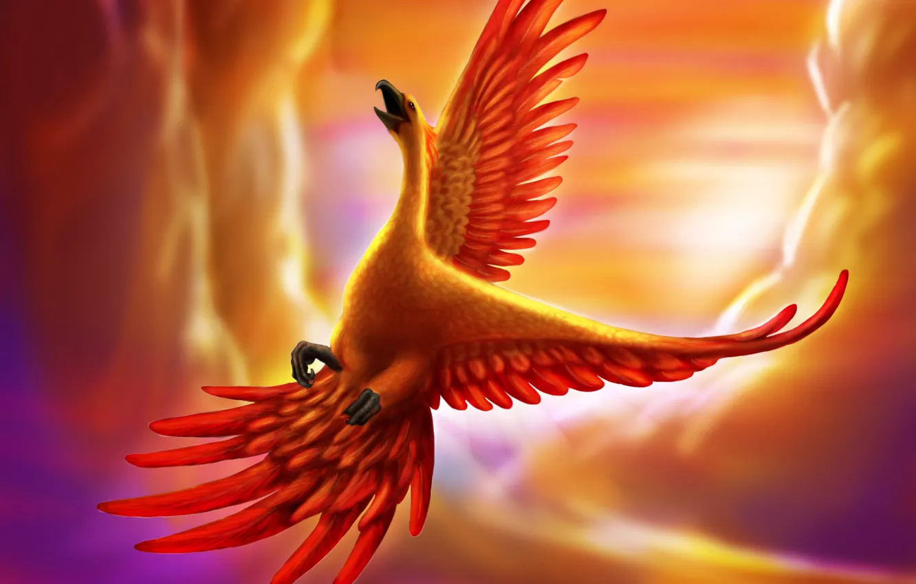Photo wallpaper flight, bird, being, art, Phoenix, in the sky, goldenphoenix100