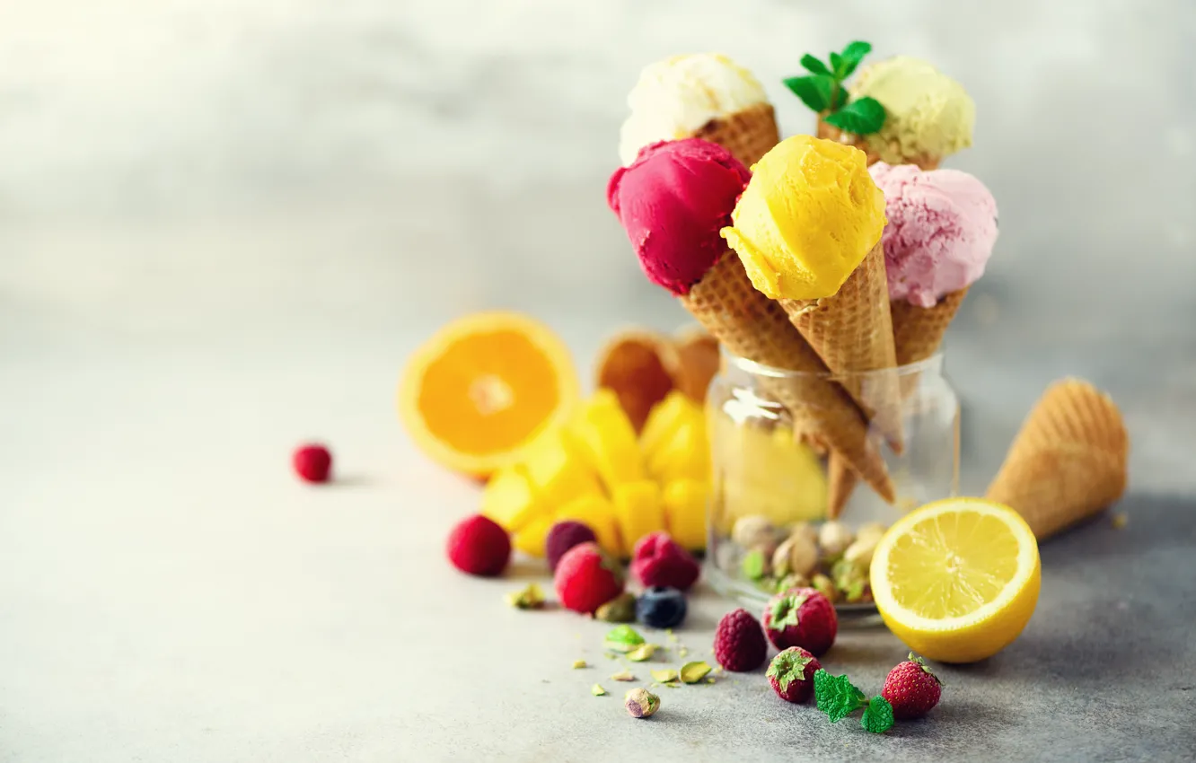 Photo wallpaper berries, ice cream, dessert, cuts, Iryna Melnyk