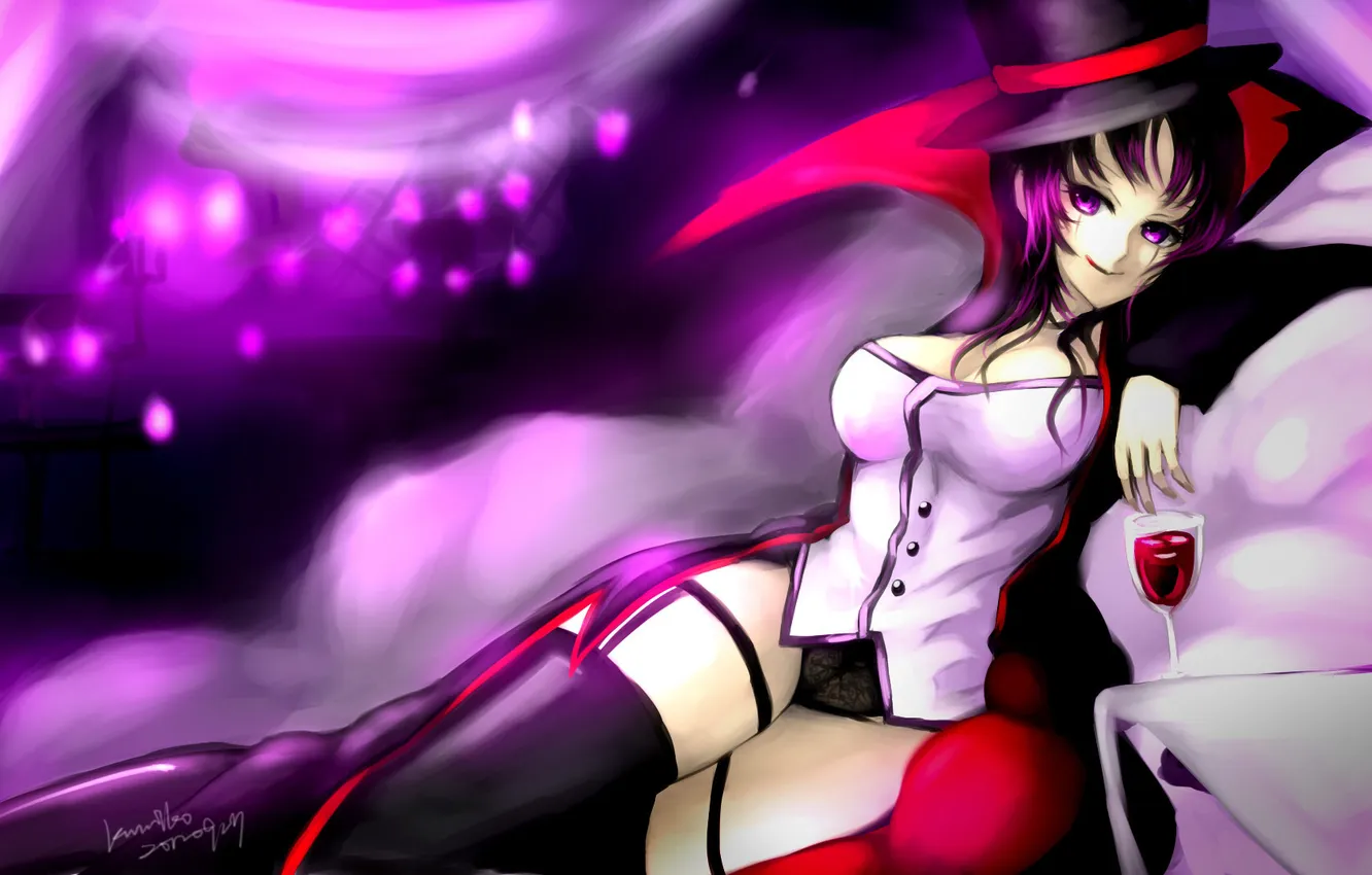 Photo wallpaper chest, girl, joy, mood, wine, glass, art, cylinder