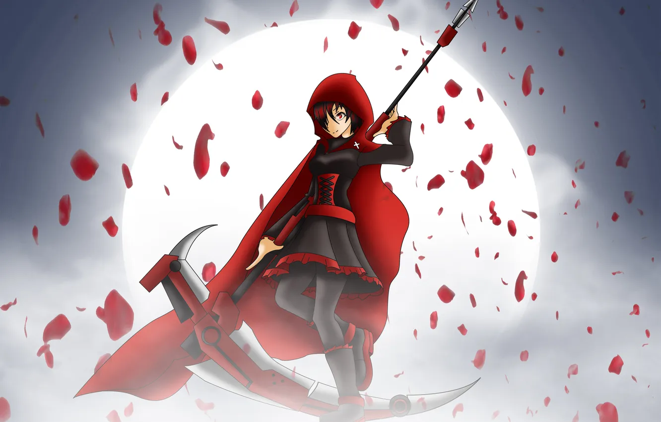 Photo wallpaper look, girl, night, weapons, the moon, anime, art, braid