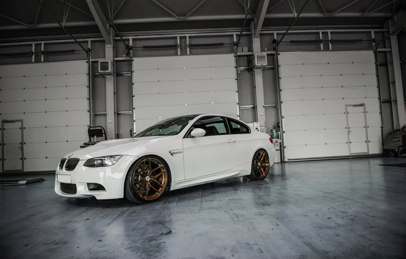 Photo wallpaper BMW, White, E92, Gold, Wheels, M3