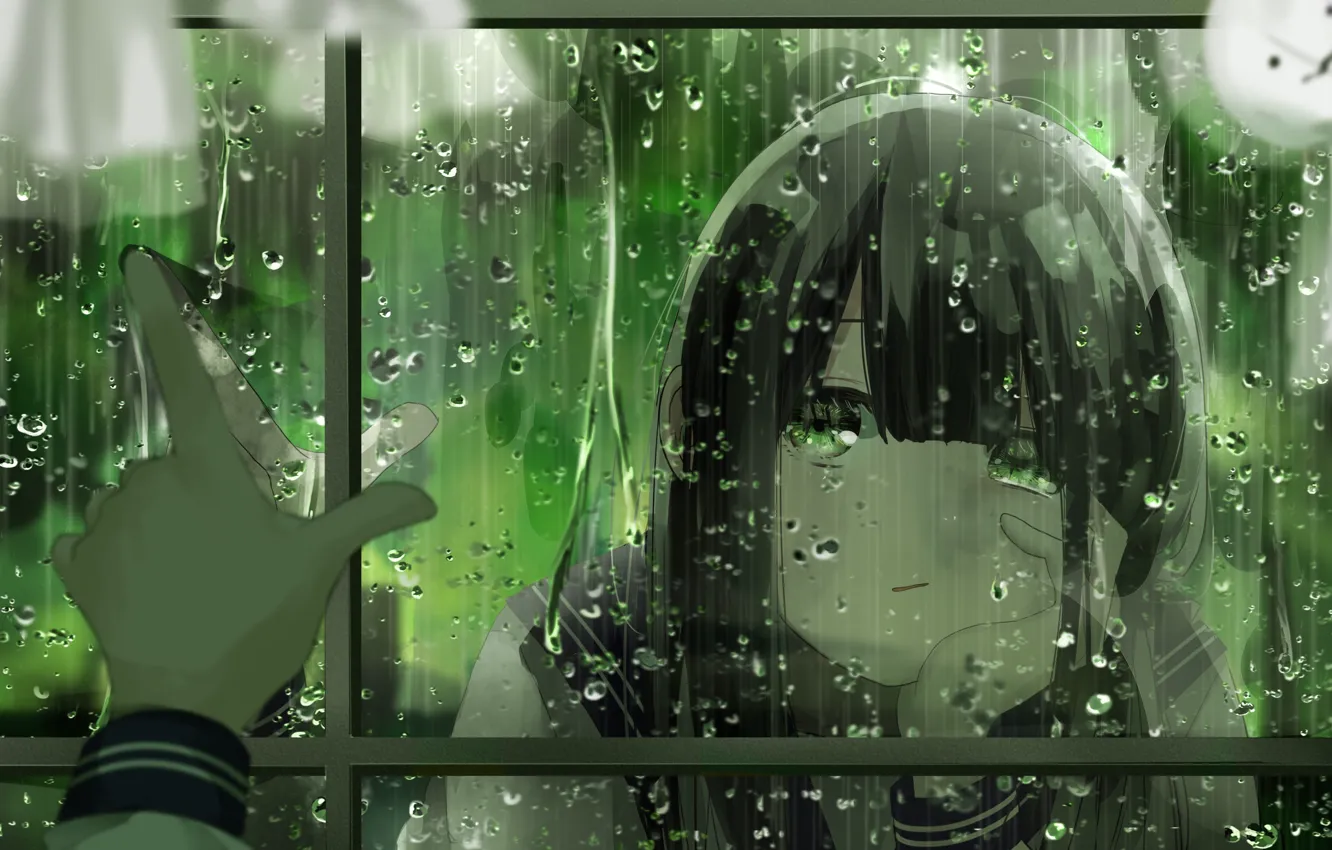 Photo wallpaper girl, drops, rain, doll