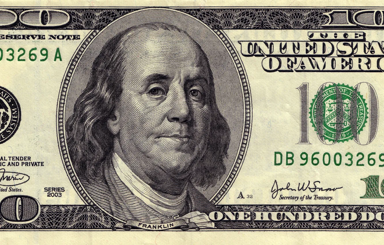 Photo wallpaper green, money, dollars, 100, Franklin, federal