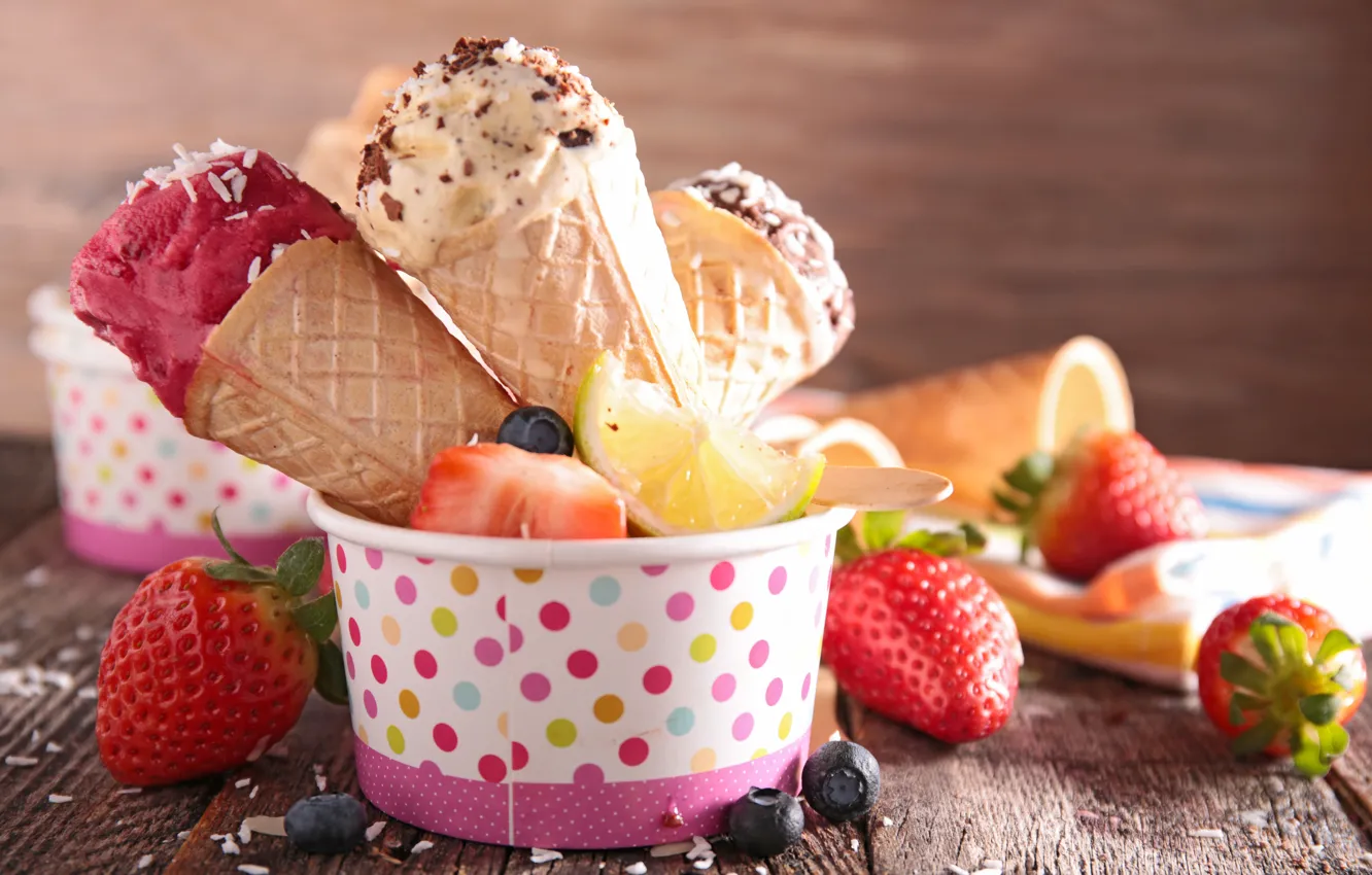 Photo wallpaper berries, strawberry, ice cream, fresh, dessert, sweet, sweet, strawberry