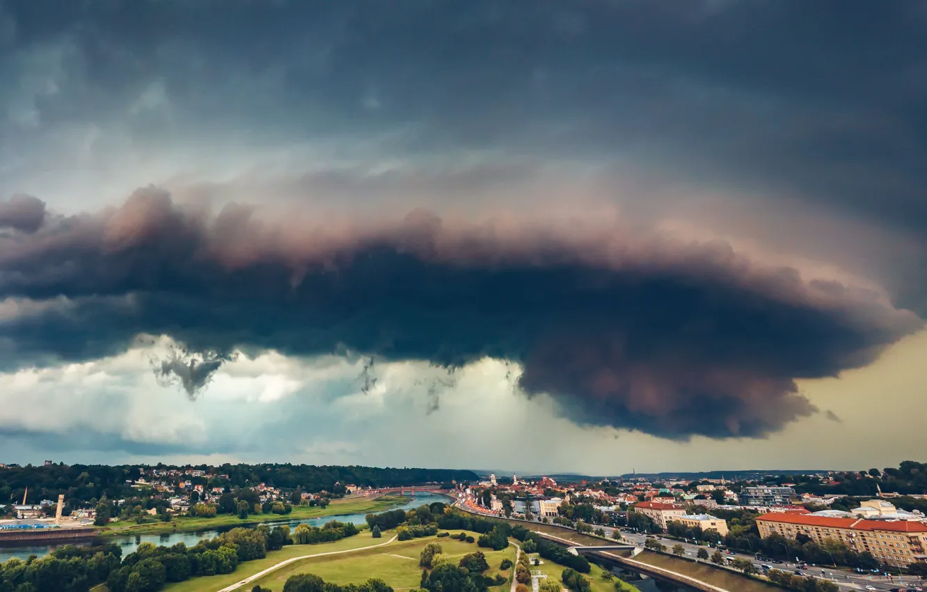 Photo wallpaper clouds, the city, Lithuania, Kaunas