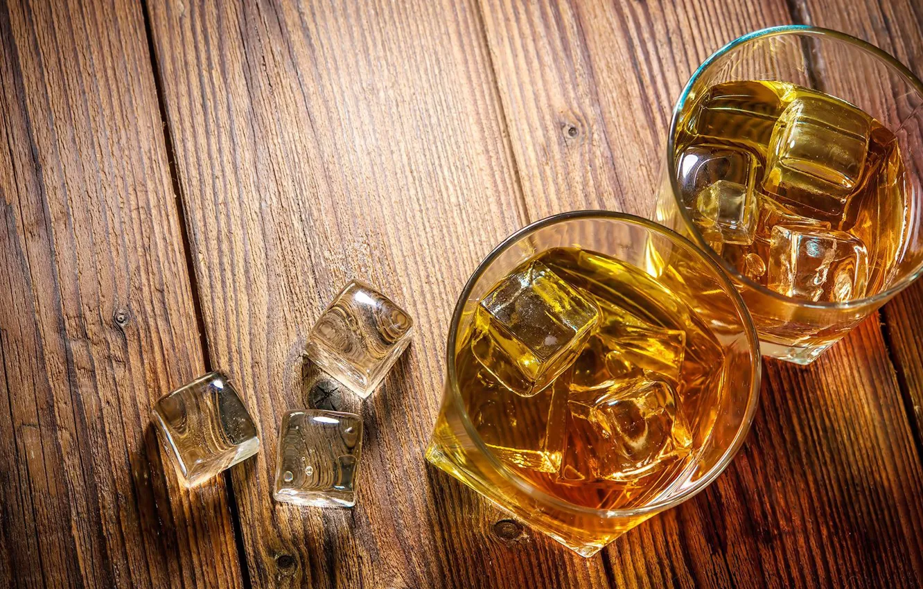 Photo wallpaper ice, glass, alcohol, whiskey