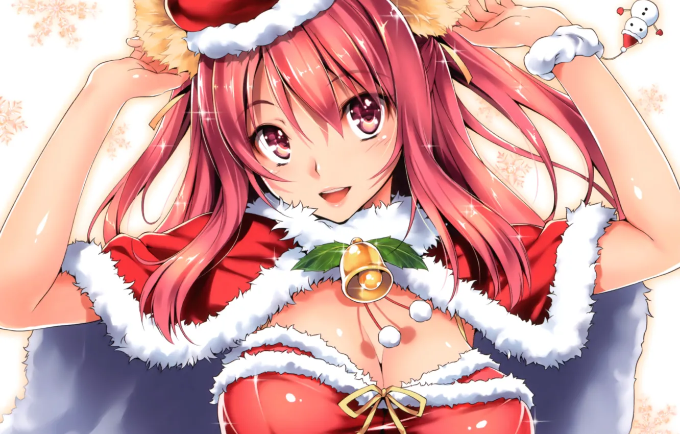 Photo wallpaper girl, sexy, Christmas, cleavage, blouse, pink hair, long hair, boobs