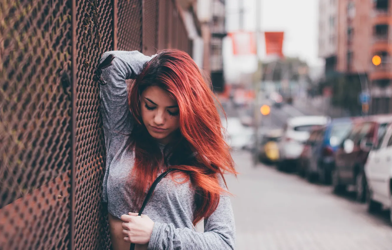 Photo wallpaper girl, pose, street, hair