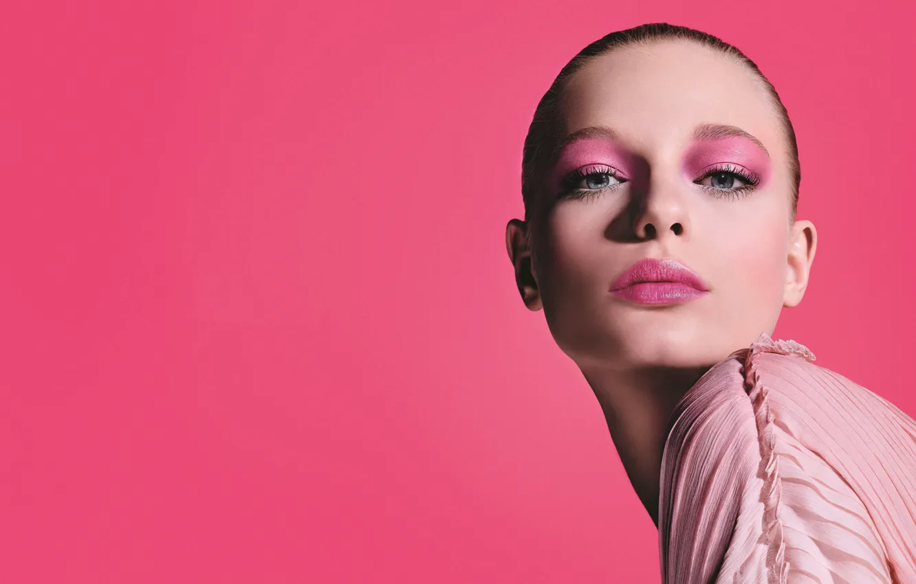 Photo wallpaper model, portrait, makeup, pink background, cosmetics, cosmetics, cute girl, makeup