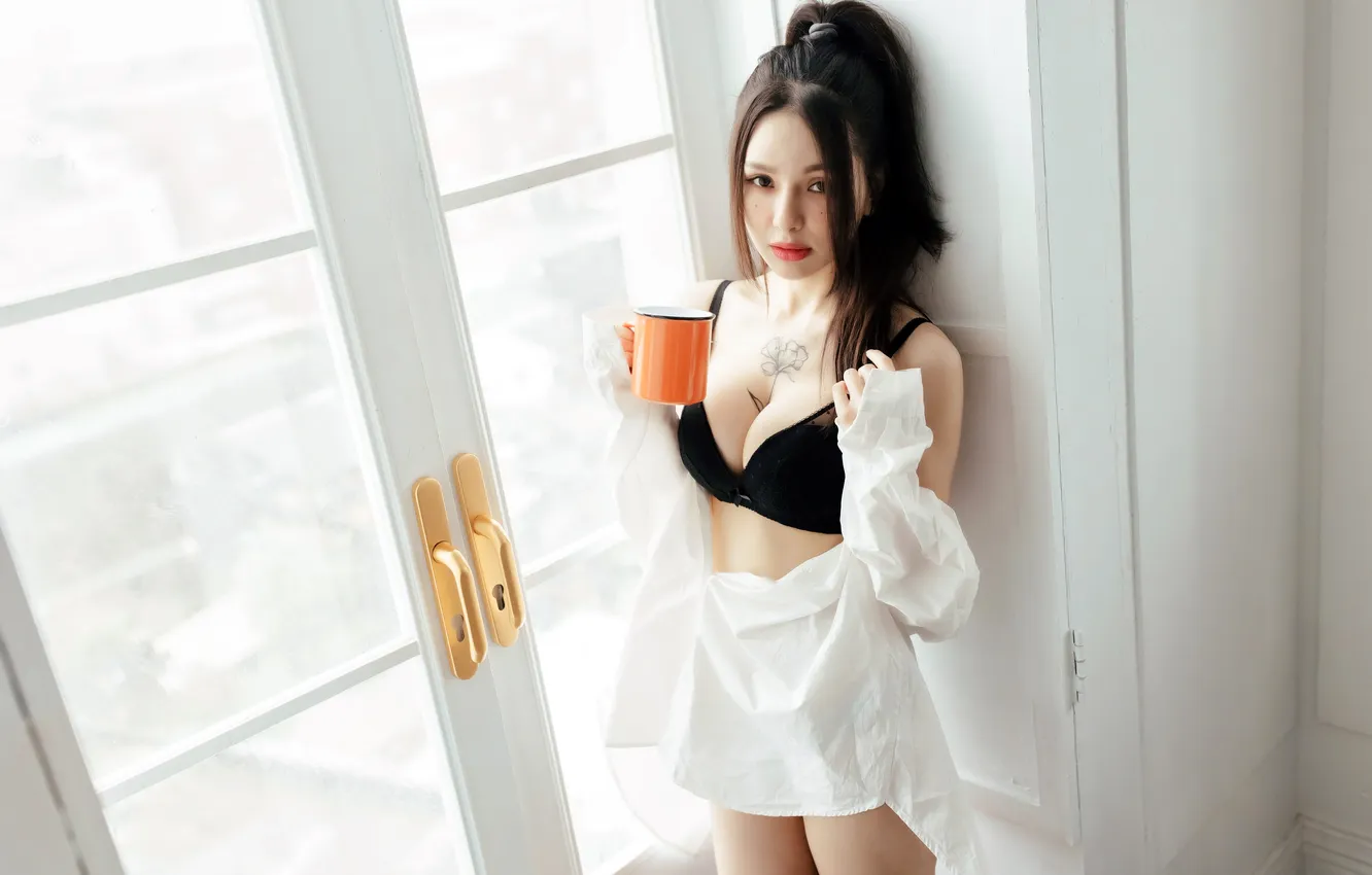 Photo wallpaper girl, mug, Asian