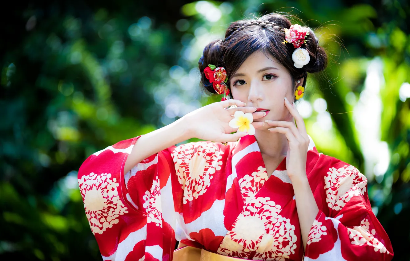 Photo wallpaper girl, hairstyle, kimono, Asian