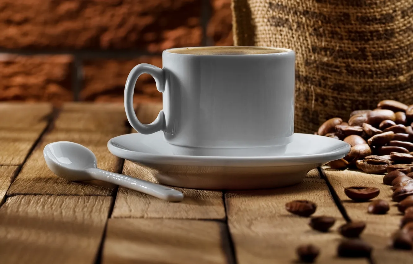 Photo wallpaper coffee, grain, spoon, Cup, saucer