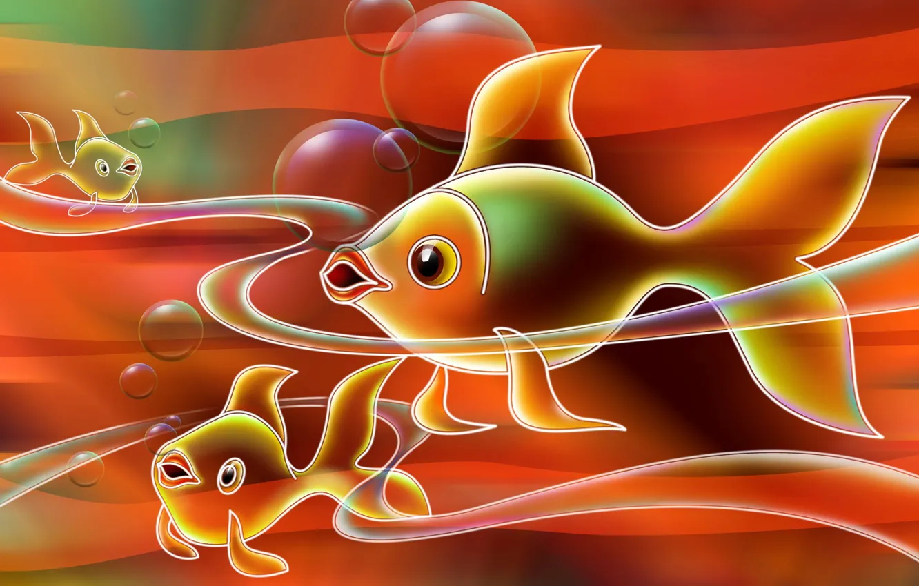 Photo wallpaper fish, bubbles, figure