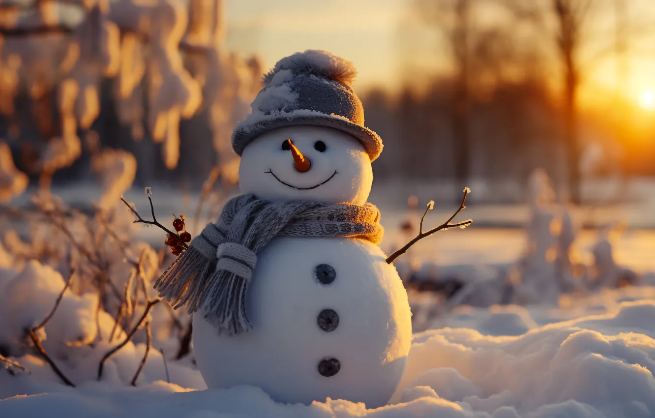 Photo wallpaper winter, snow, new year, Christmas, snowman, Christmas, winter, snow