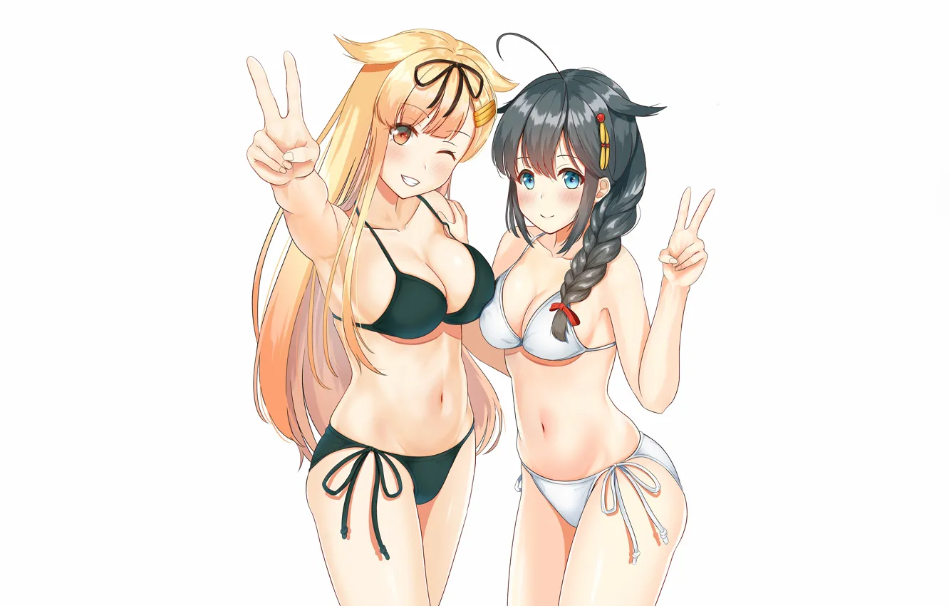 Photo wallpaper girl, sexy, cleavage, long hair, boobs, anime, beautiful, pretty