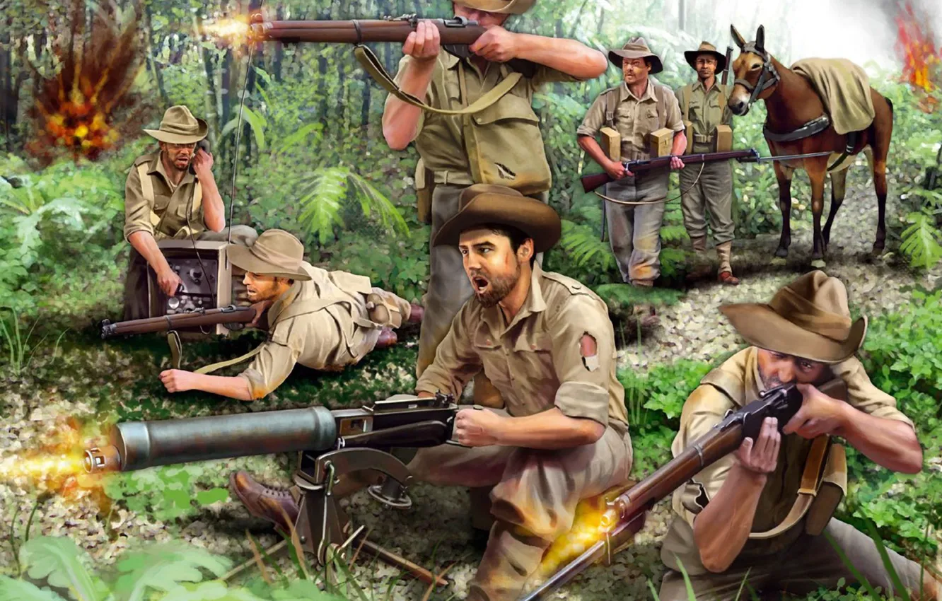Photo wallpaper figure, art, rifle, machine gun, Enfield, Australian and new Zealand army corps, military formation of …