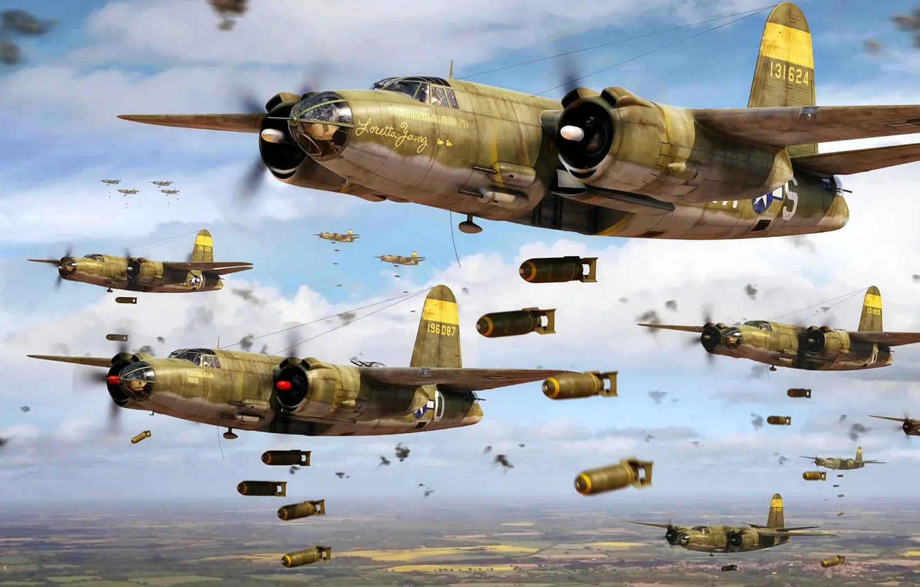 Photo wallpaper USA, Marauder, WWII, The bombing, B-26, Bombs, Tactical bomber