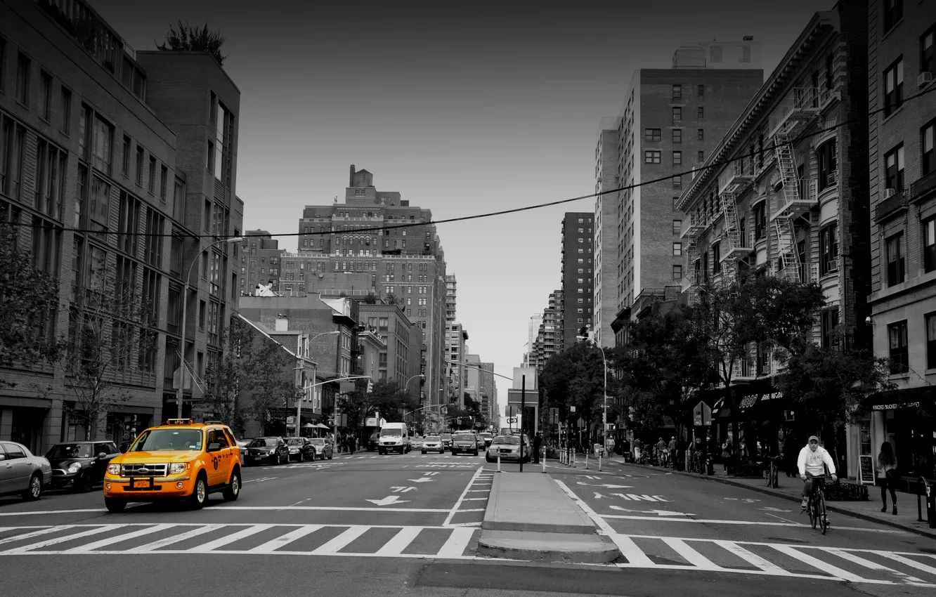 Photo wallpaper the city, street, skyscrapers, taxi, USA, America, USA, New York City