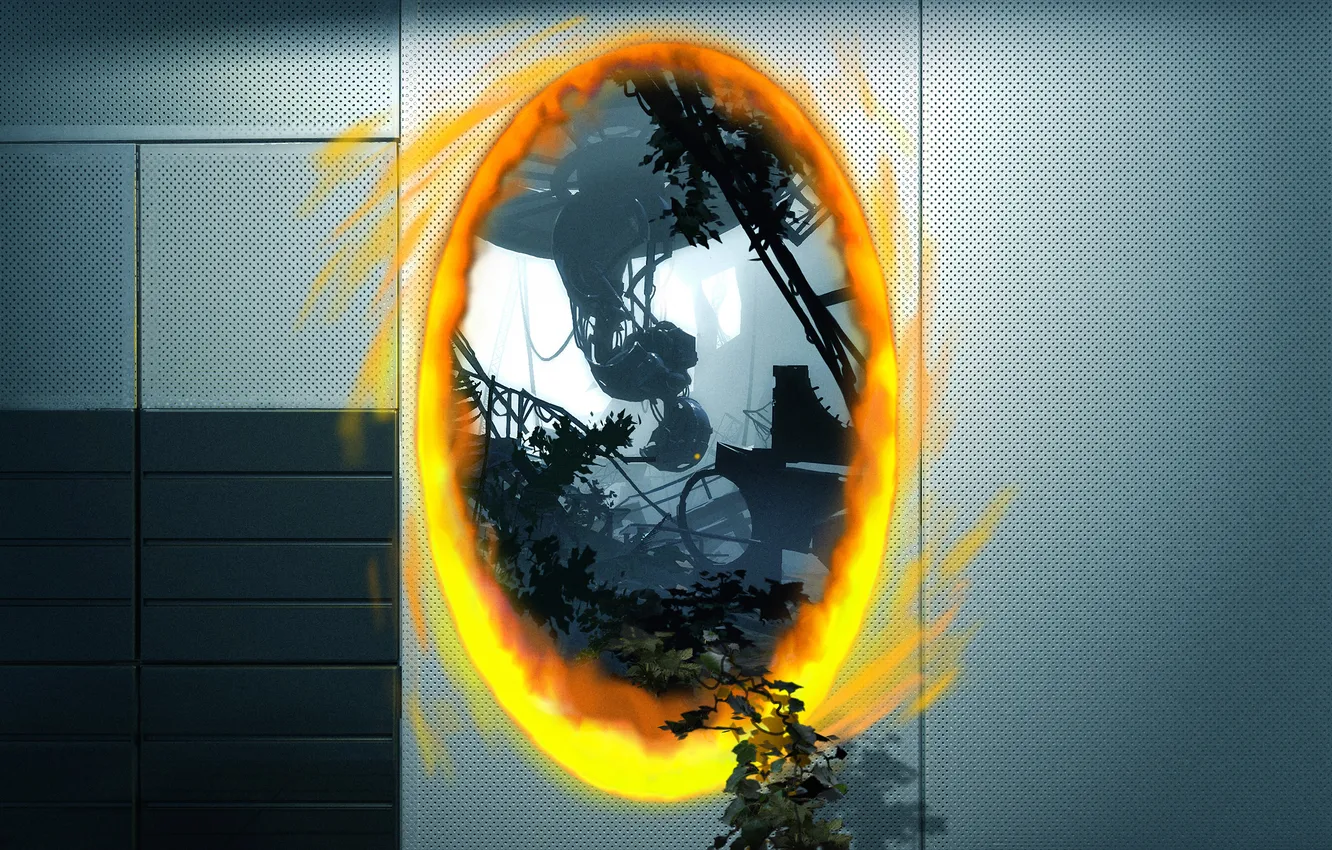 Photo wallpaper orange, Portal 2, glados