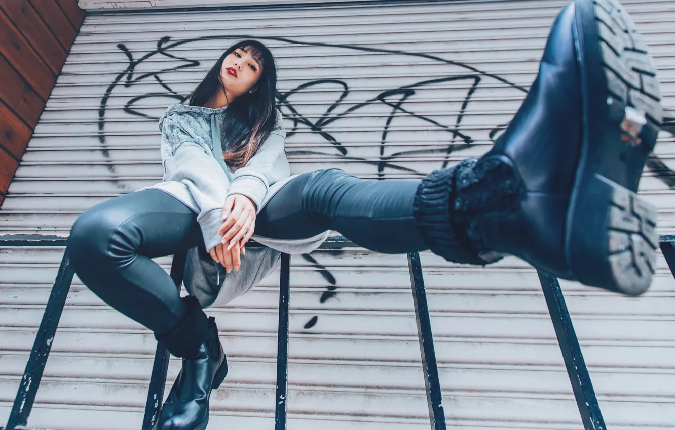 Photo wallpaper girl, boots, Asian