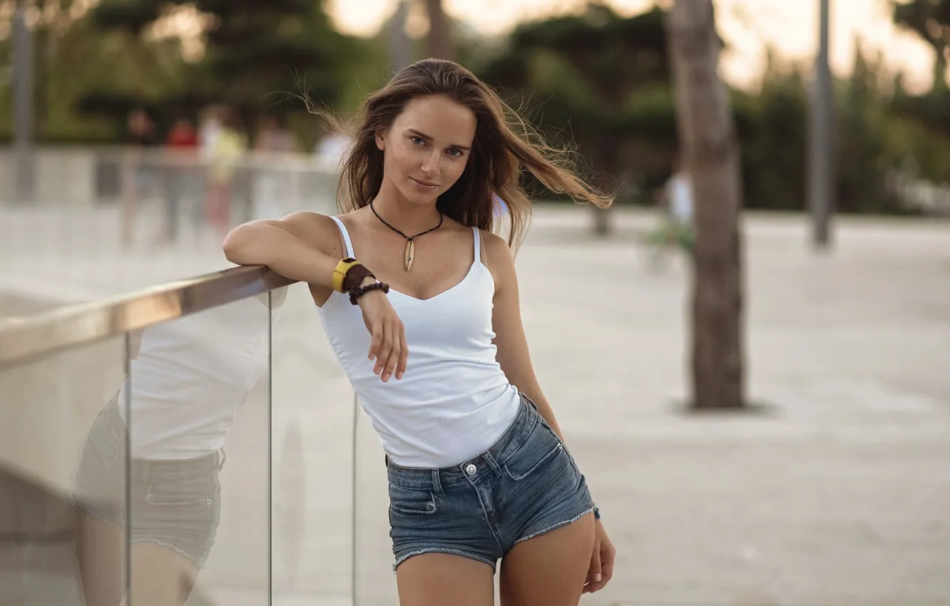 Photo wallpaper look, sexy, model, shorts, portrait, makeup, Mike, figure