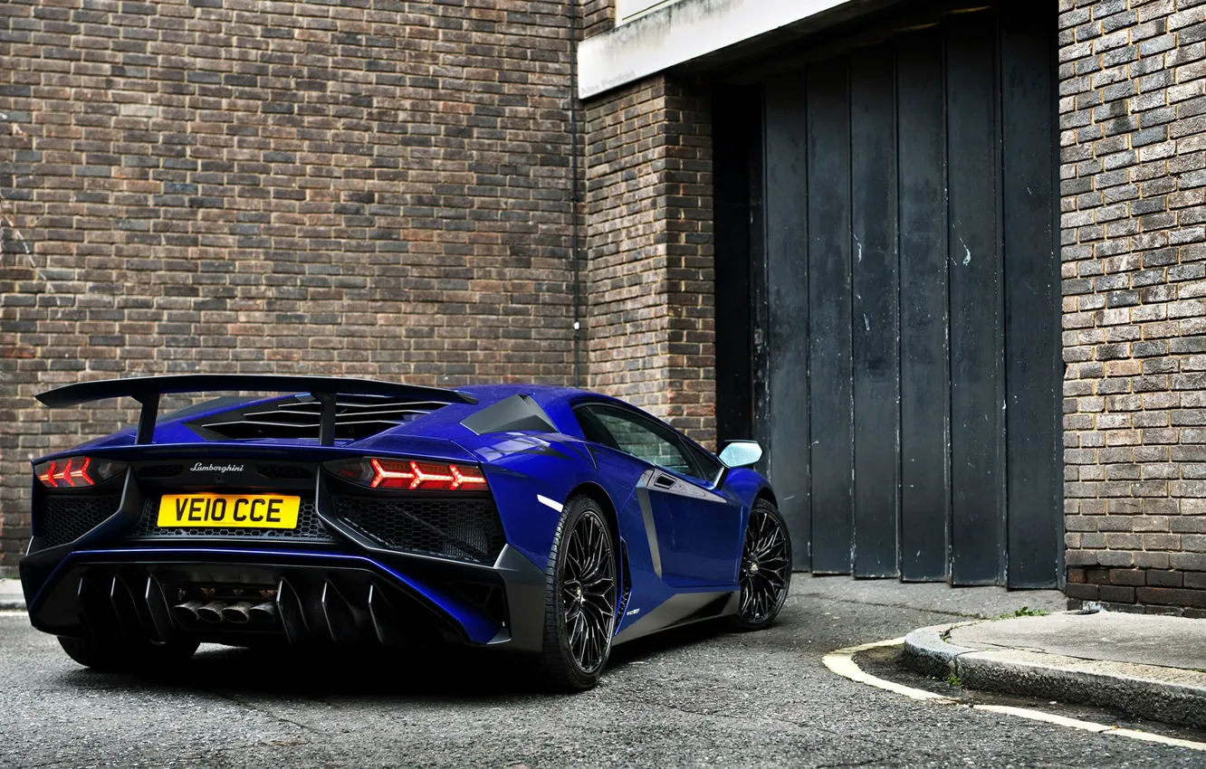 Photo wallpaper wall, brick, Lamborghini, wallpaper, Lamborghini Aventador