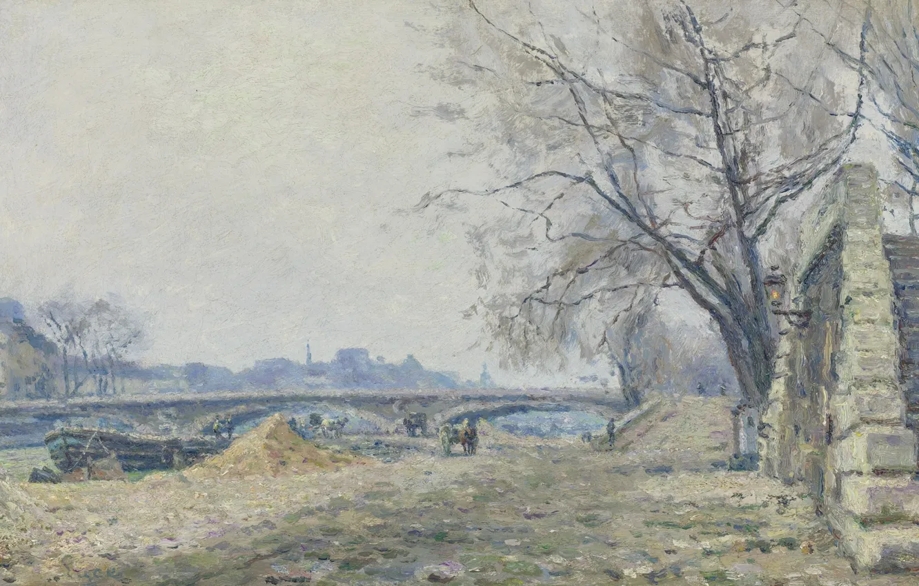 Photo wallpaper landscape, picture, 1884, Maximilien Luce, Maximilien Luce, The Bridge Of Solferino