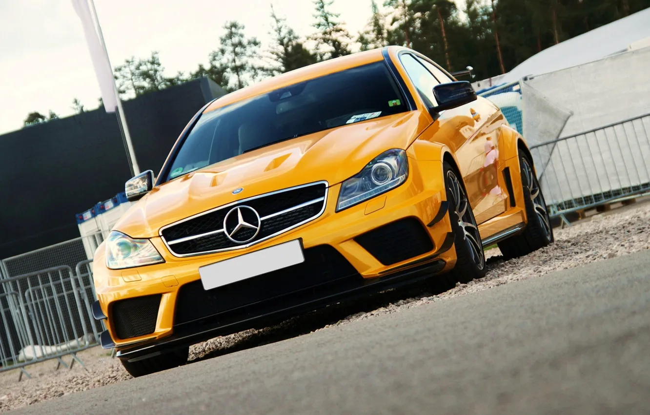 Photo wallpaper yellow, tuning, mercedes, benz, AMG, Black Series, C63