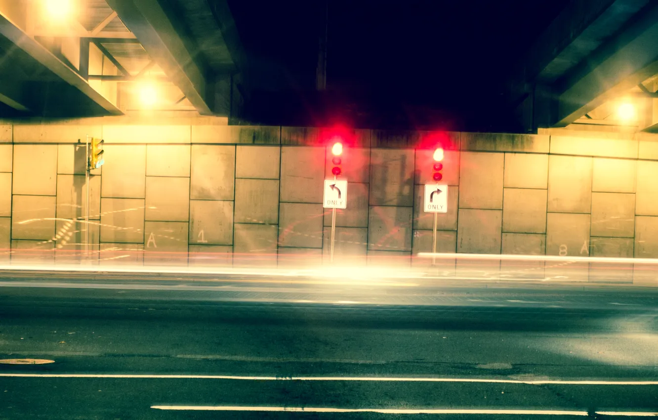 Photo wallpaper car, light, cars, night, traffic light