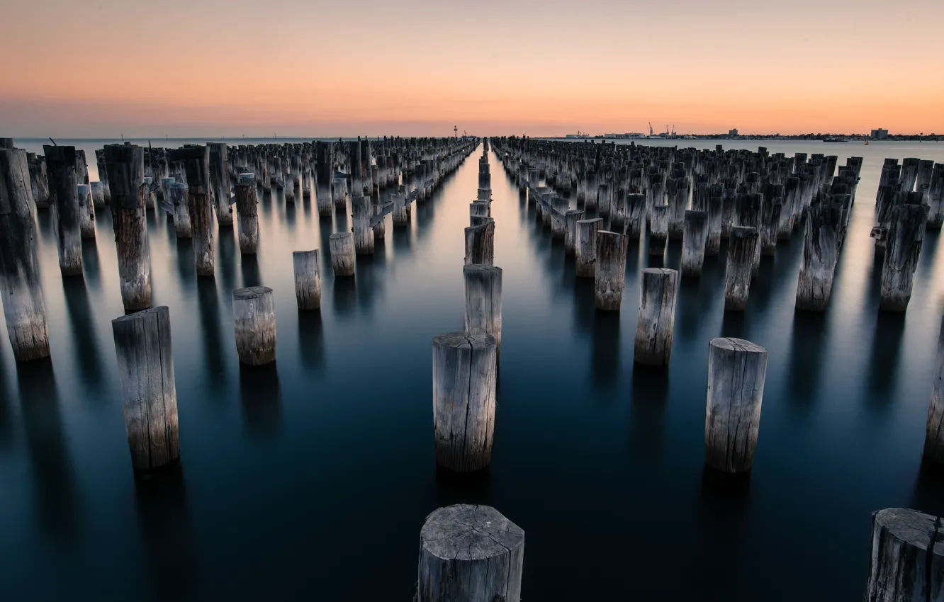 Photo wallpaper sky, ocean, wood, water, shore, Australia, port, Port Melbourne