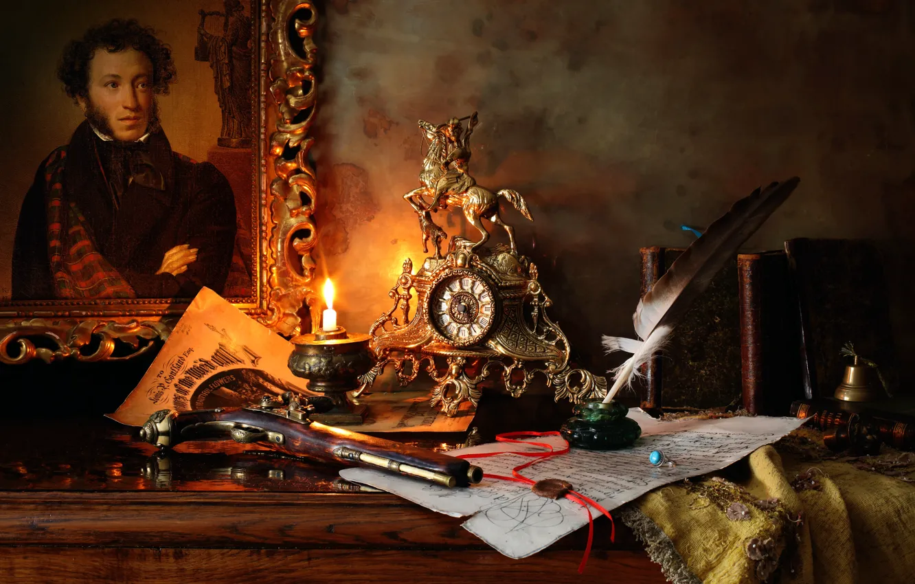 Photo wallpaper gun, pen, picture, the manuscript, ink, Pushkin