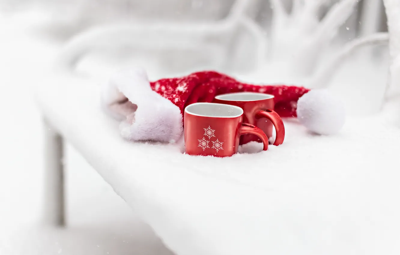Photo wallpaper winter, snow, new year, mugs