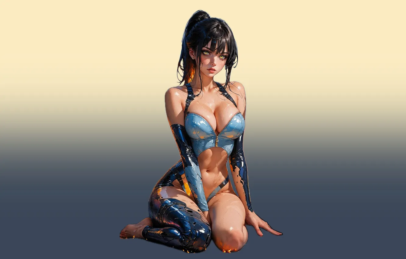 Photo wallpaper girl, hot, sexy, boobs, anime, pretty, babe, yellow eyes