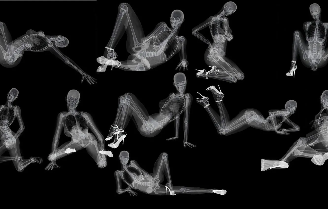 Photo wallpaper skeleton, shoes, black background