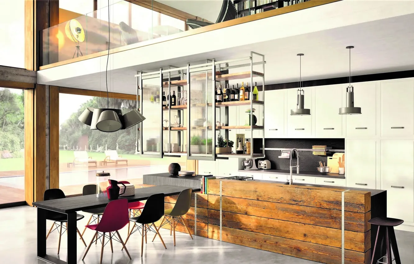 Photo wallpaper style, interior, pool, Italy, kitchen, terrace, dining room, dining area