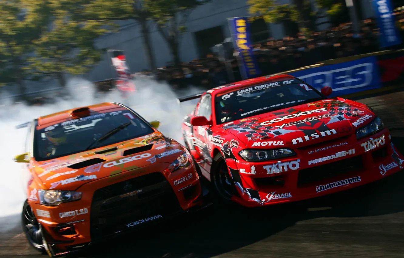 Photo wallpaper Drift, nissan-silvia, mitsubishi-evolution