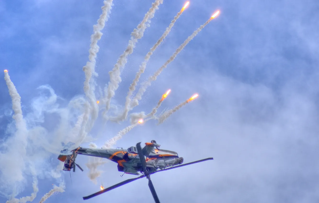 Photo wallpaper flares, helicopter, in flight