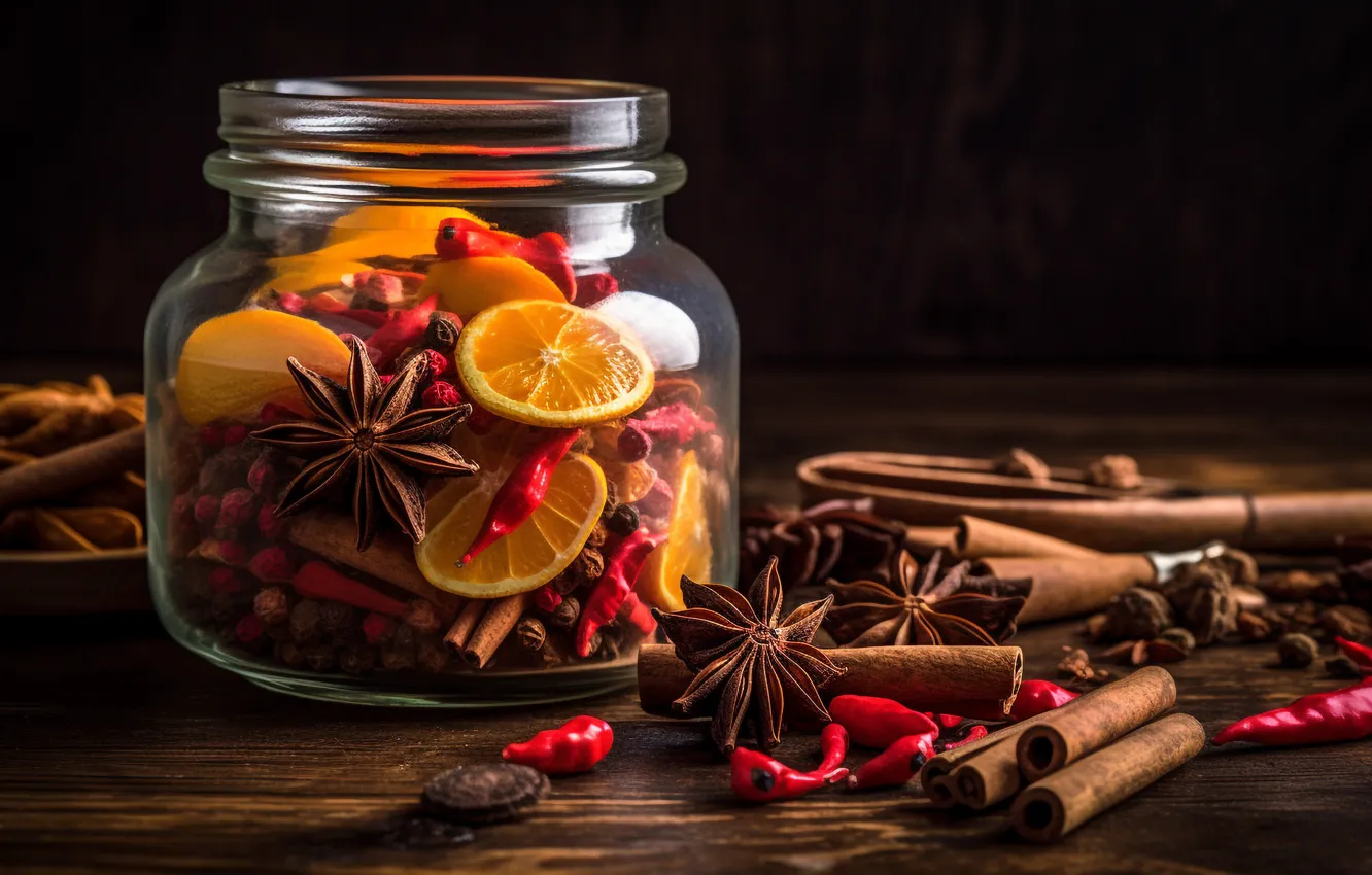 Photo wallpaper glass, table, Board, orange, Bank, still life, placer, cinnamon