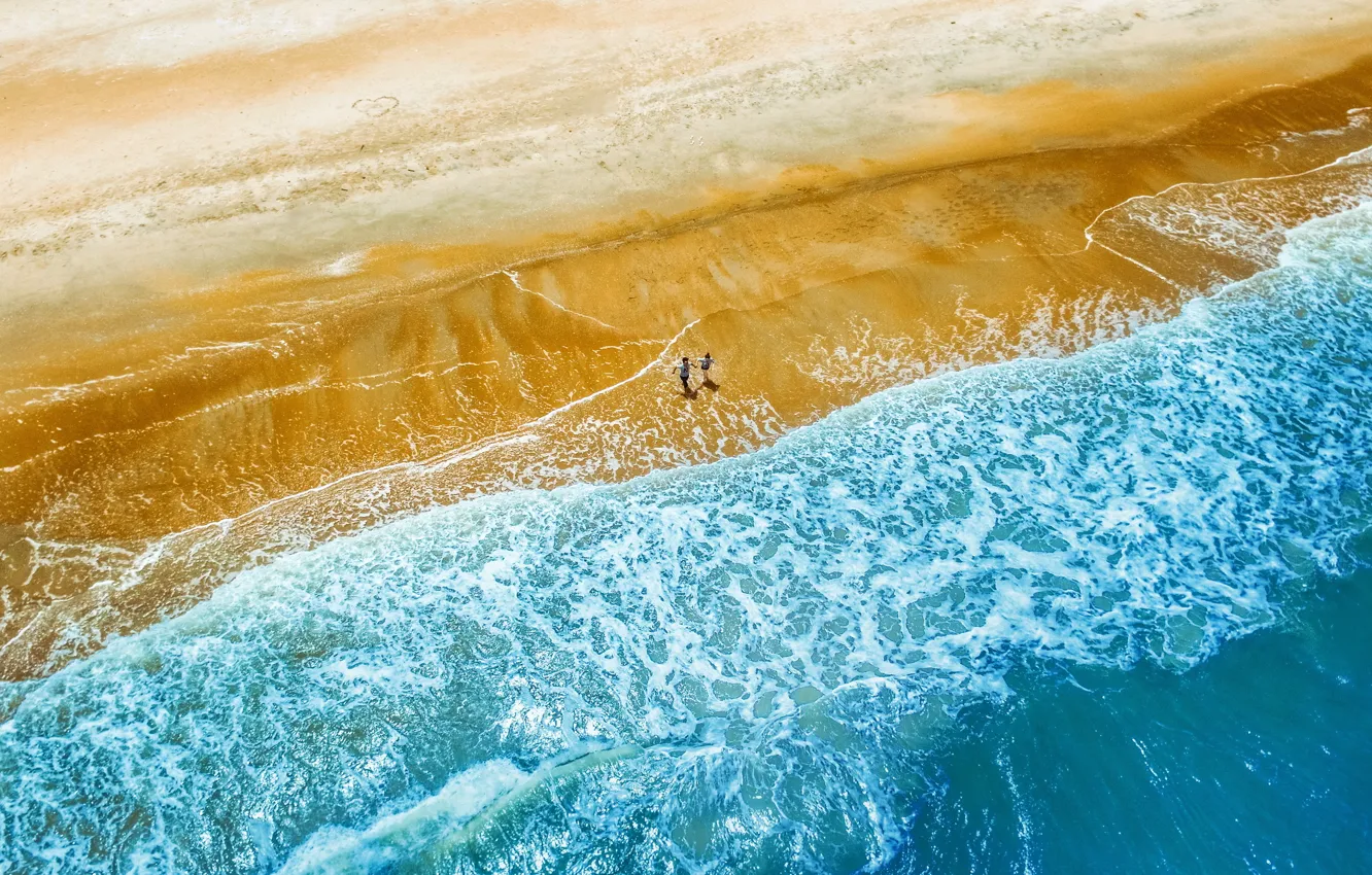 Photo wallpaper sea, people, shore, wave