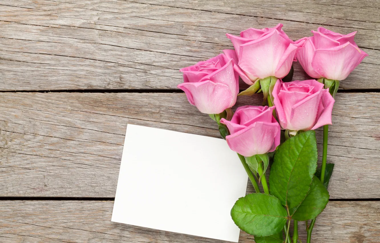 Photo wallpaper roses, bouquet, wood, pink, romantic, roses, pink roses