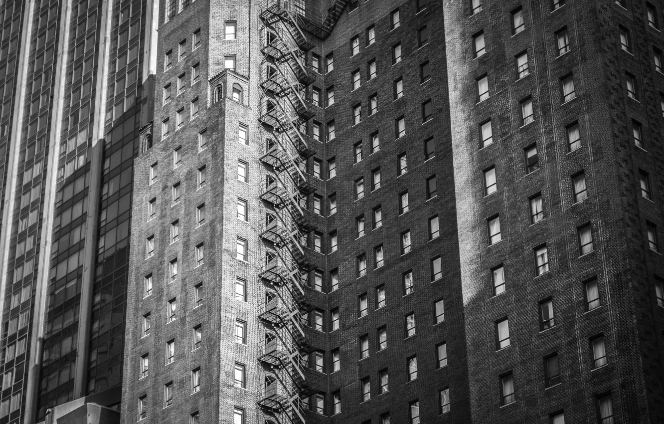 Photo wallpaper windows, USA, United States, america, black and white, building, b/w, United States of America