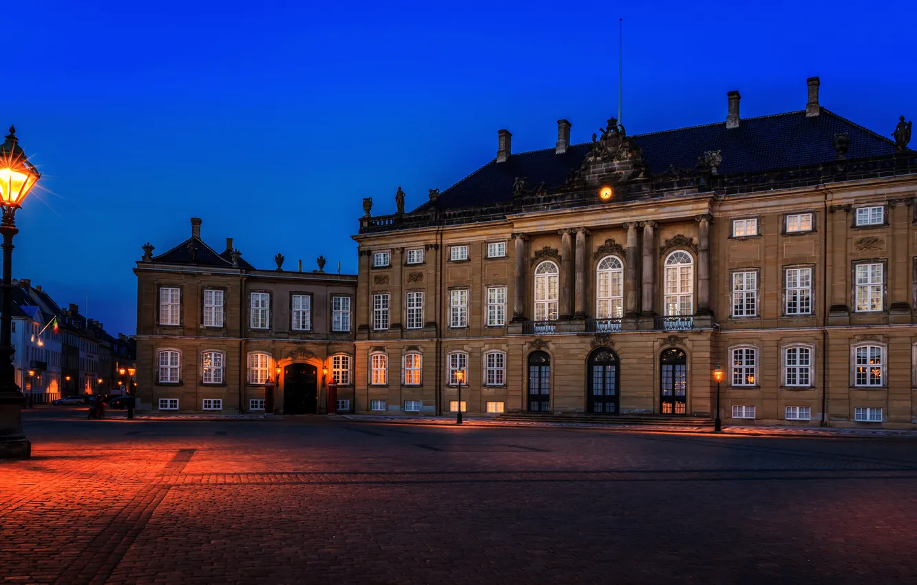 Photo wallpaper night, lights, home, Denmark, area, lights, bridge, Copenhagen