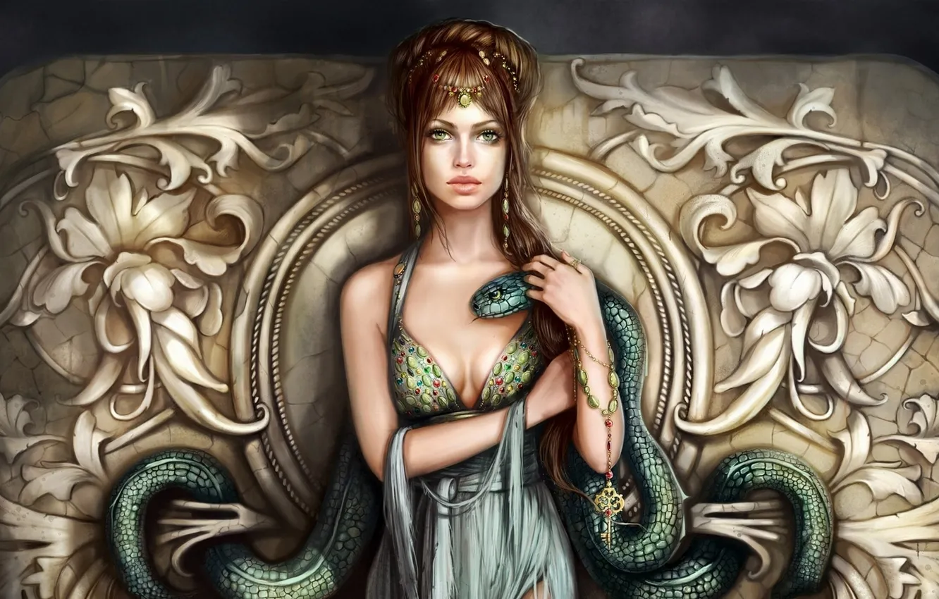 Photo wallpaper girl, snake, Liliana My