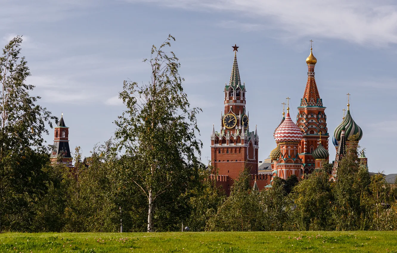 Photo wallpaper summer, trees, landscape, nature, the city, tower, Moscow, Cathedral